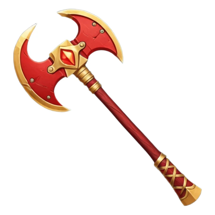 Ares battle axe object icon, ancient Greek war god axe, double-bladed heavy axe, red and gold metal, battle-worn scratches, glowing red accents, 3D cartoon, mobile game icon style, centered, clean background, soft shadow, no text, no watermark

 sticker