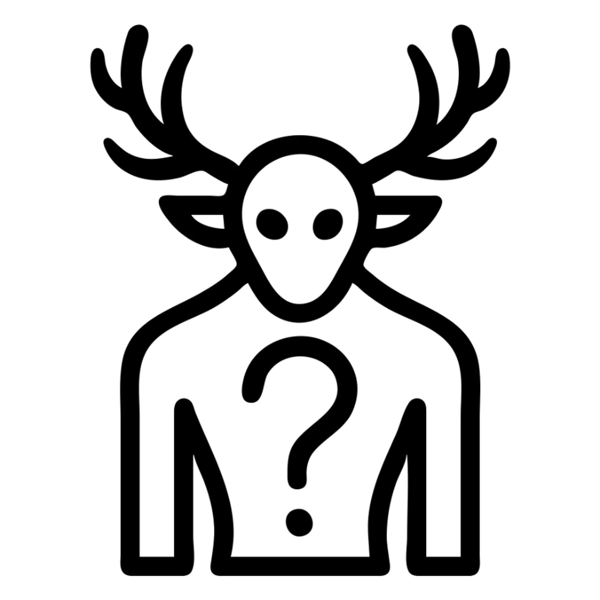 stylized wendigo silhouette with glowing eyes and a question mark integrated into its body design sticker