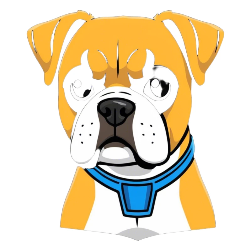 Blonde boxer, dog face with a slot under right sticker