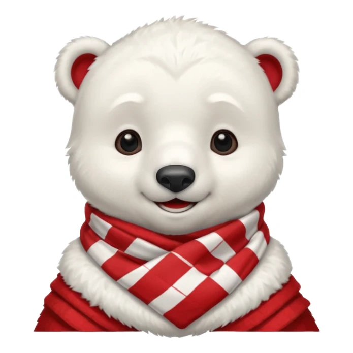 baby Polar Bear, smiling, wearing red Checkered Triangle scarf sticker