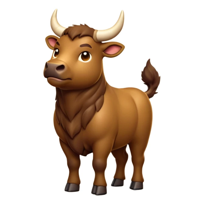 cinematic-[brown bull]-realistic-full-body-standing-emoji,-tail-flicking-lazily,-head-tilted-dramatically,-sleek-[brown]-fur,-simplified-yet-realistic-focused-features,-highly-detailed,-glowing-with-an-almost-sarcastic-glow sticker