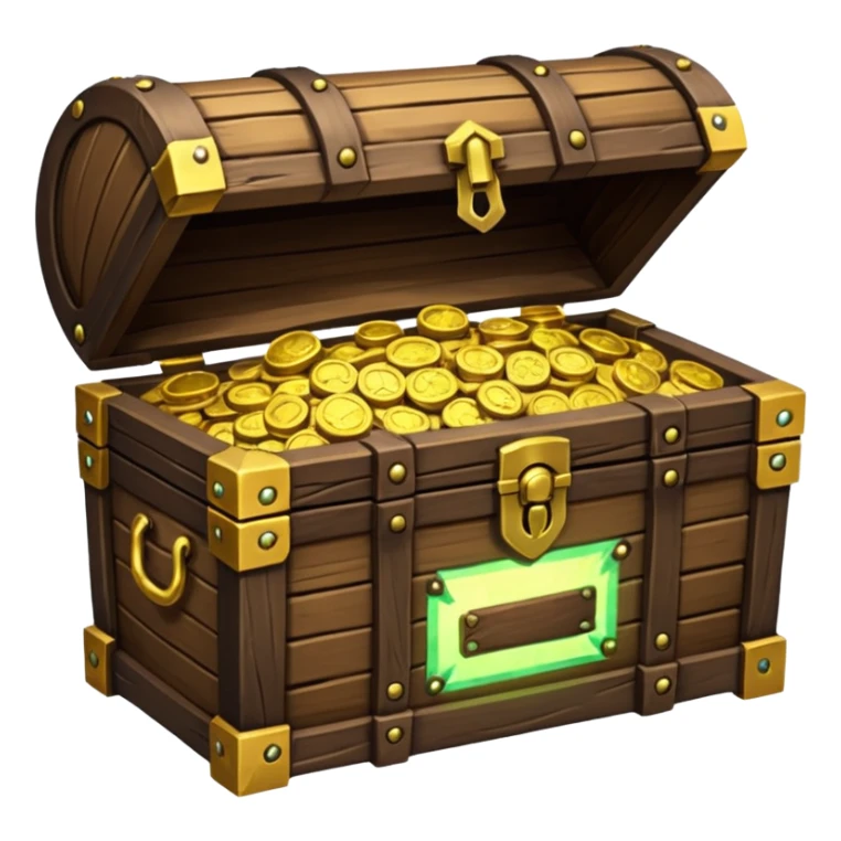 unlocked treasure chest glowing from the inside coins ,gems, RPG game style sticker