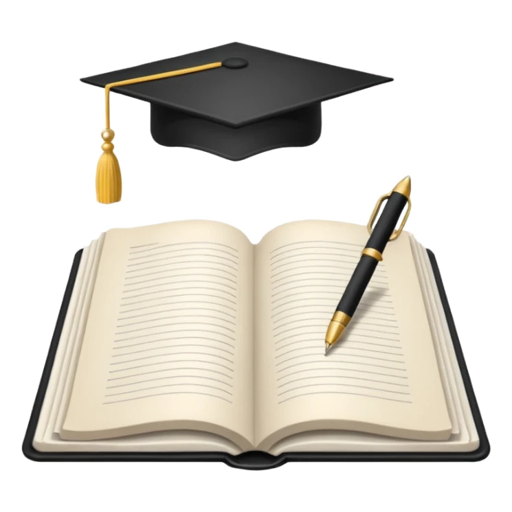 "A white open book,The pen should be positioned as placed exactly in the center between the pages.  if held by a right-handed person - meaning the direction is reversed compared to a left-handed grip. The pen should be uncapped, and the cap placed behind it." sticker