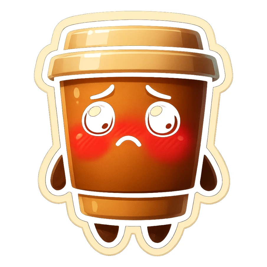 Tall coffee cup, shy, deep blush, dramatic blush sticker