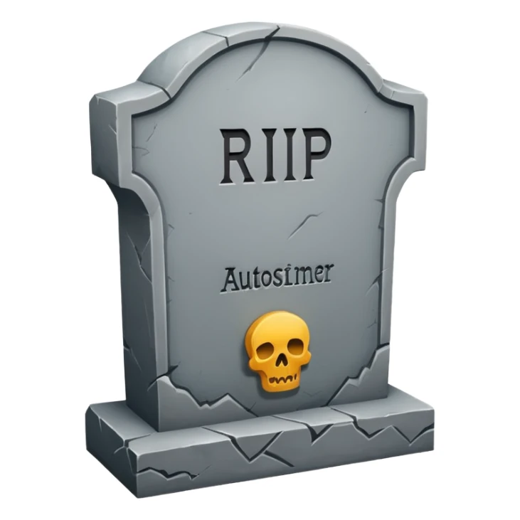 RIP tombstone with label "RIP AutoTrainer" sticker