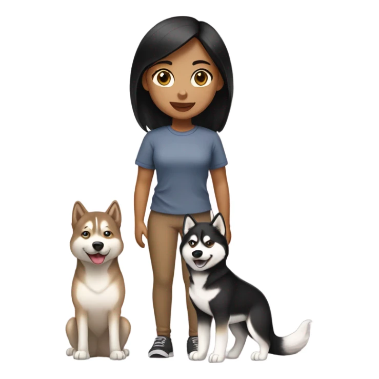 A girl black hair next to a light brown Husky sticker