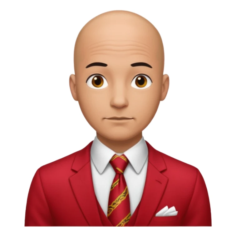 man Bald with red necktie, red dress,tatto. sticker