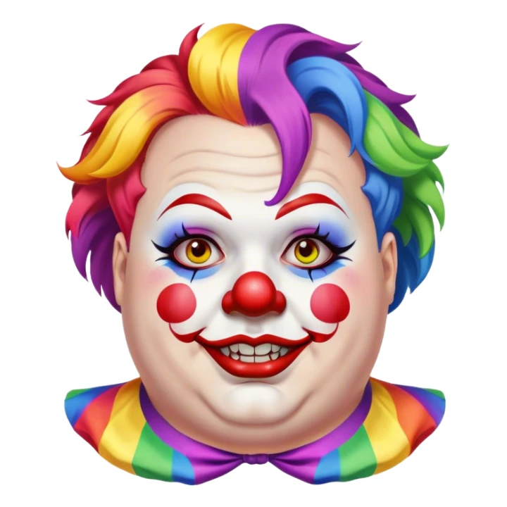 Woke overweight liberal angry with rainbow hair and clown makeup sticker