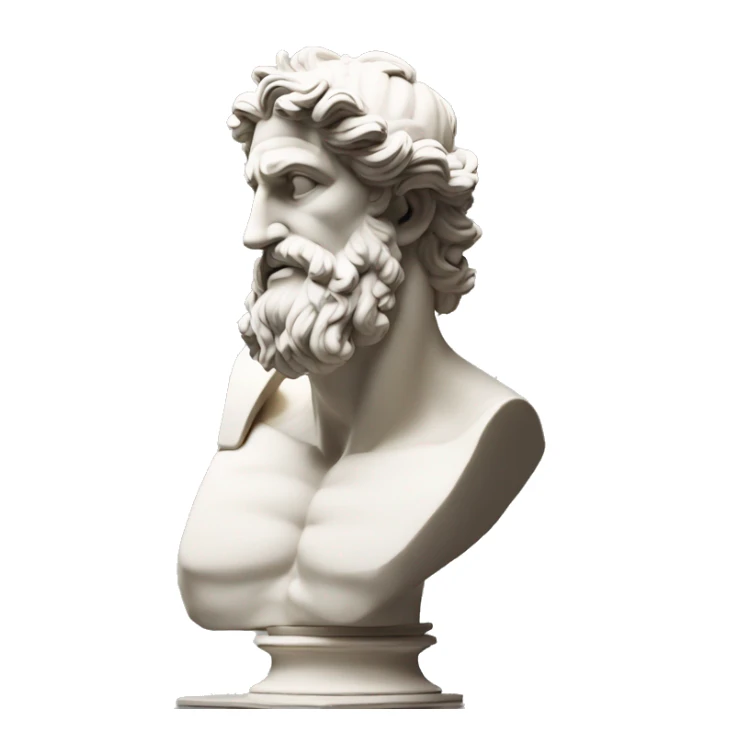 Ancient Greek King Odysseus Statue Thinking with Hand on Chin, Bust only, Off White sticker