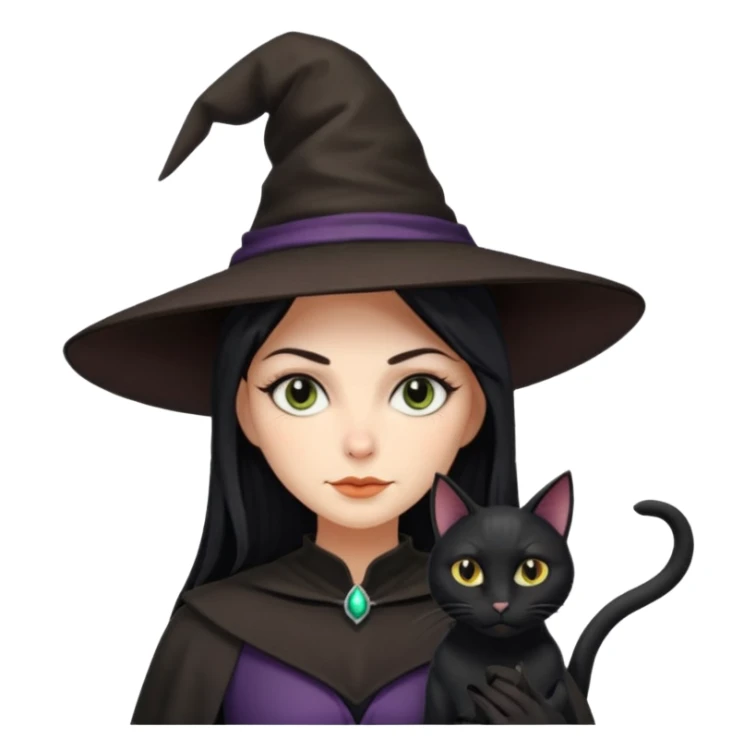 a witch with a hat and a broomstick and a black cat sticker