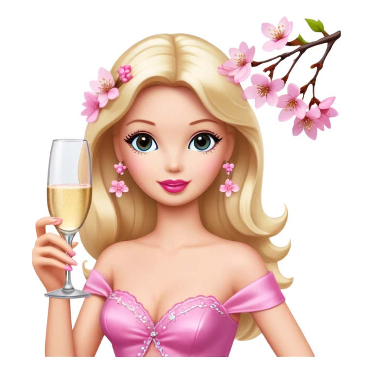 barbie with champagne,Cherry blossom sticker
