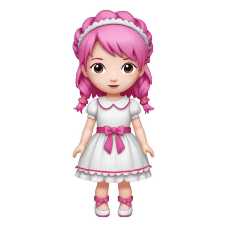 Isolated detaile illustration incredibly raspberry torte doll figurine full body with pink hair and a raspberry hairband sticker