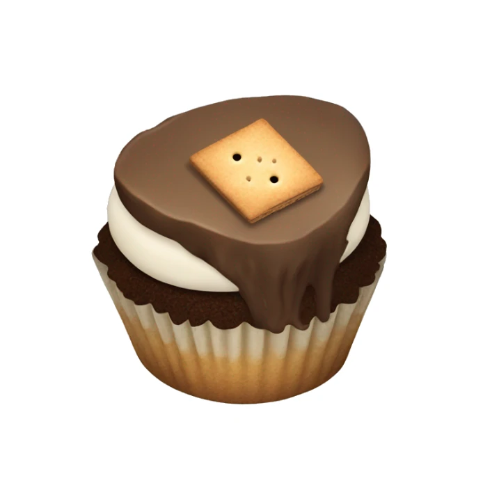 S’mores cupcake with chocolate and graham cracker sticker