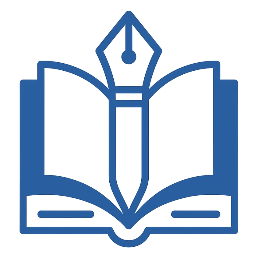modern minimal logo of NCERT and CBSE, educational theme with book and pen, blue and white color scheme sticker