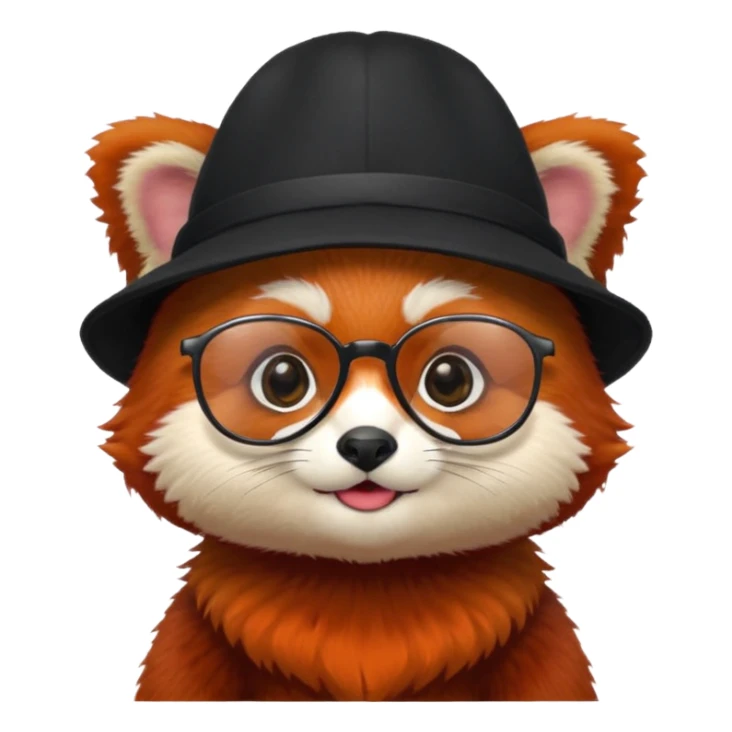 baby Red panda wearing black hat and glasses sticker