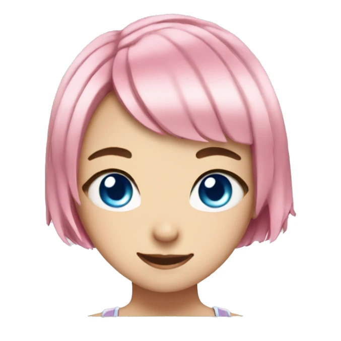 anime girl with pink short bob hair, blue eyes, winking sticker
