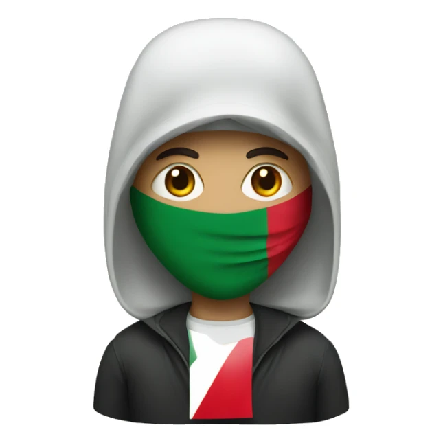 A man wearing a mask with the Palestinian flag on it sticker