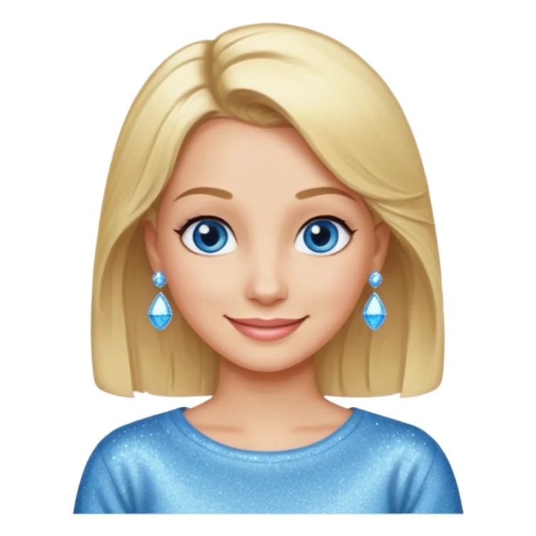 make this real, blond, hair below shoulder, blue eyes, 50s, sparkle in the eyes, fun, smile, no earrings, relaxed style, sweats or jeans sticker