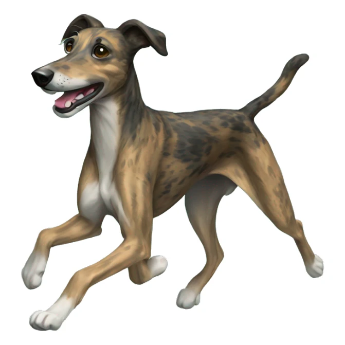 Brindle dog black face lurcher running cyan green blue lighting sticker