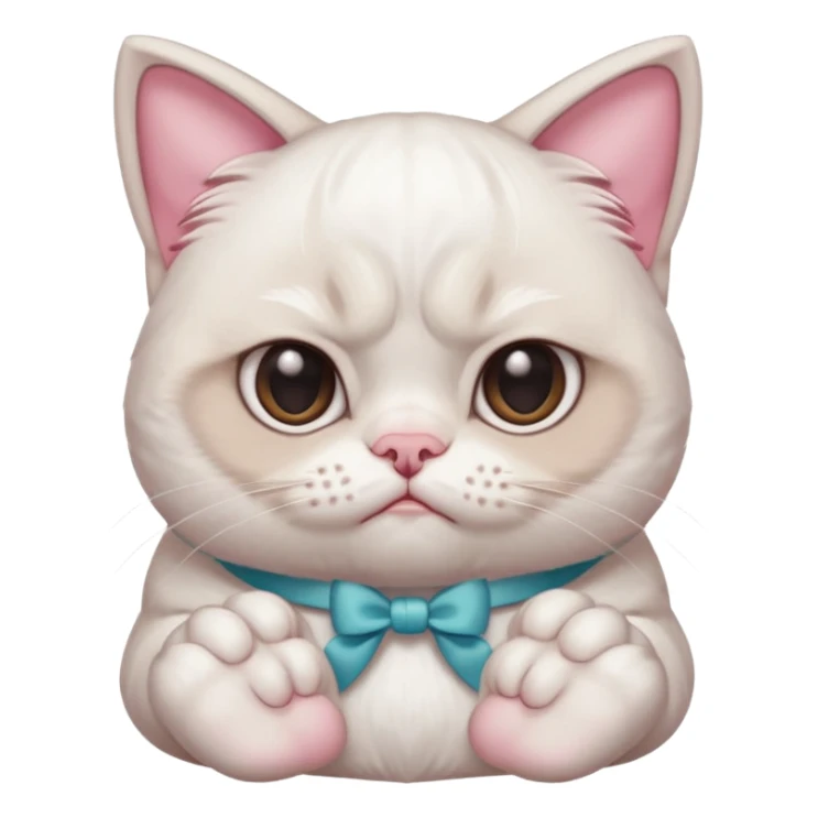 A White grumpy cat with light pink ears and paws and with a bow around its neck sticker