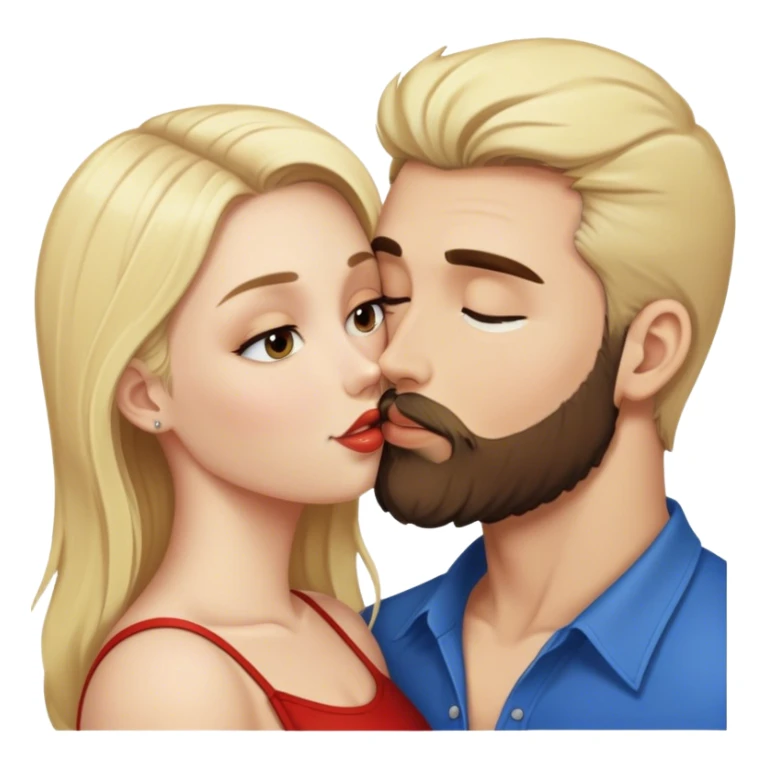 Blonde woman kissing brunette man with beard sticker