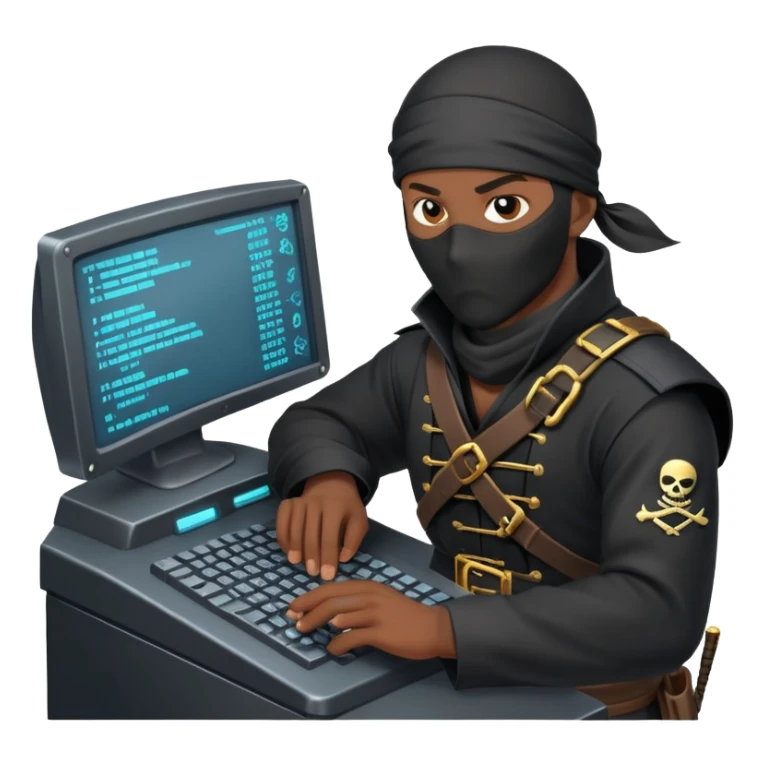 african-american mercenary black ninja pirate hacker terminal command center sticker