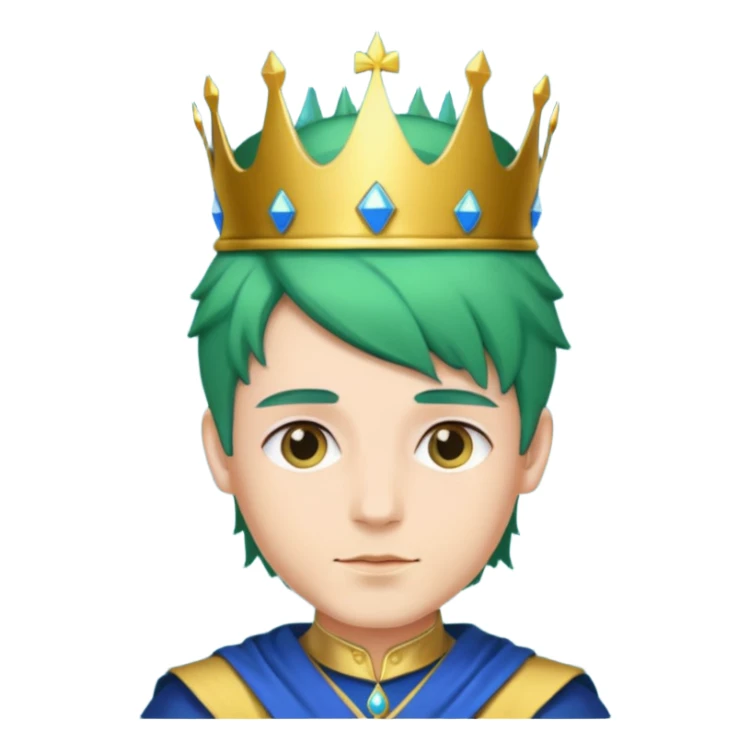 royal prince with green hair with crown cloth is blue sticker
