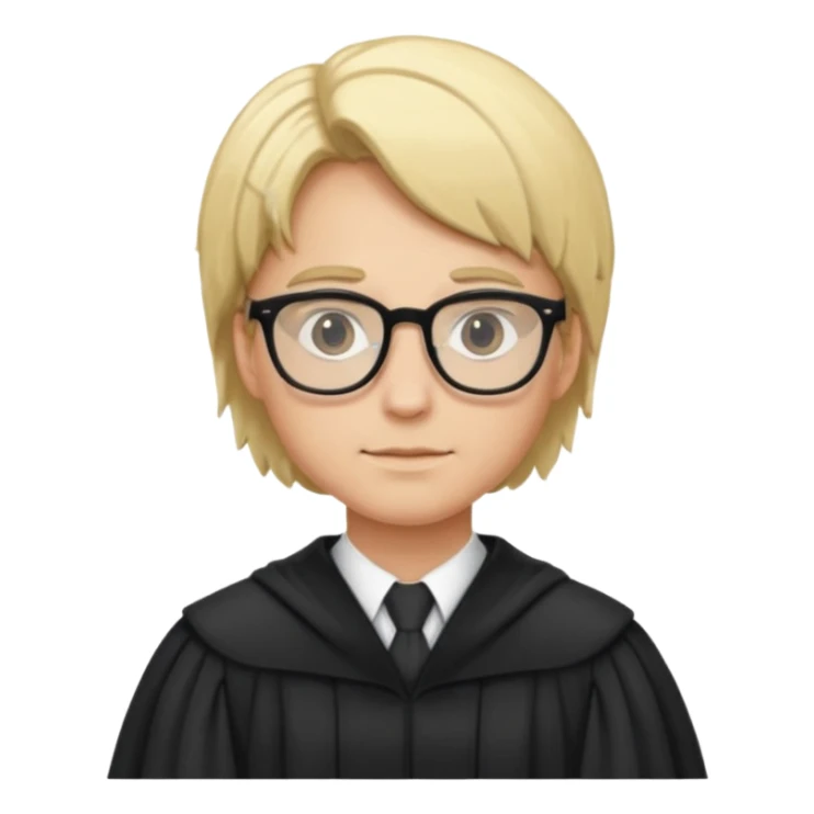 Young judge, blonde hair with glasses and robe sticker