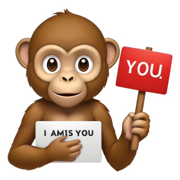 monkey holding sign that said i miss you santi sticker