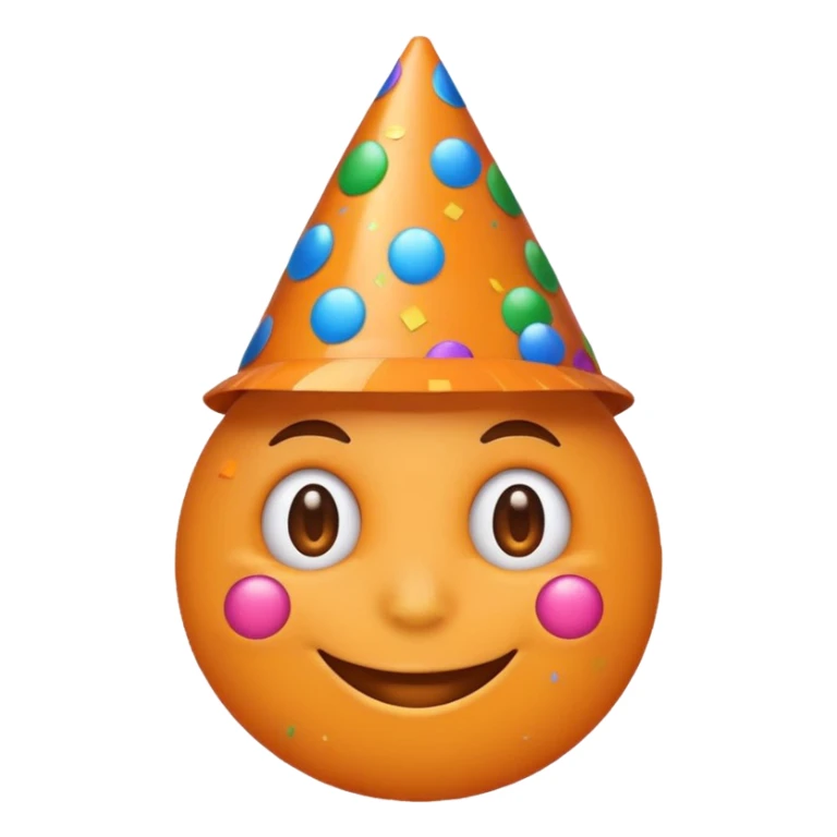 orange excited emoji, smiling eyes, party hat, confetti sticker