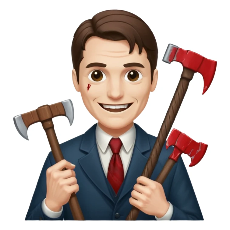 Patrick Bateman holding an axe smiling like a maniac sticker