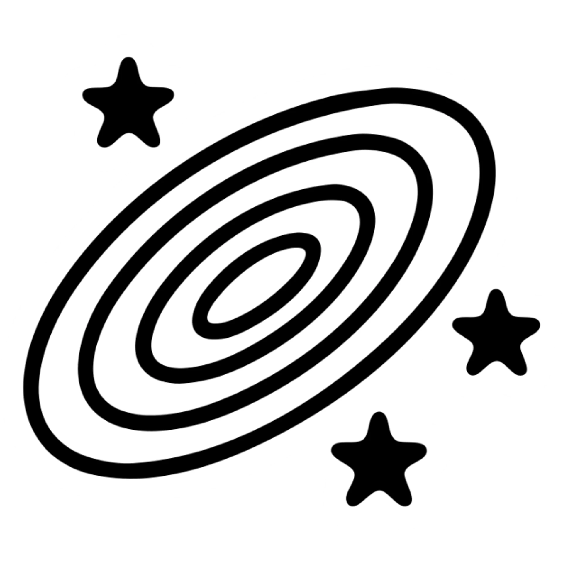 minimalist icon of a galaxy with a few orbiting stars sticker