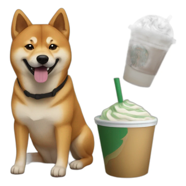 Shiba and malinois dog with Starbucks sticker
