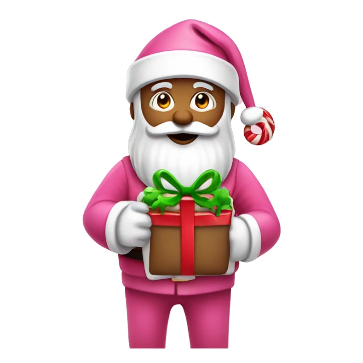 Pink Santa holding candy cane and gifts sticker