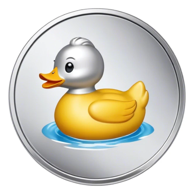 silver coin with a rubber ducky on it, the entire coin and duck are silver sticker