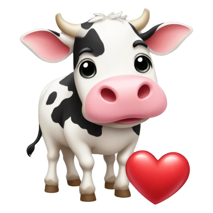 Create an emote of a cute cow holding a heart sticker