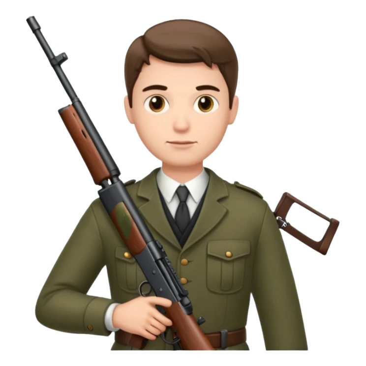 A very sophista ed man holding a rofle sticker