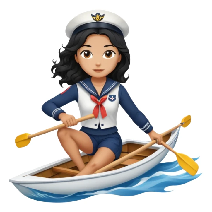 black long wavy hair girl rowing as a professional sailor sticker