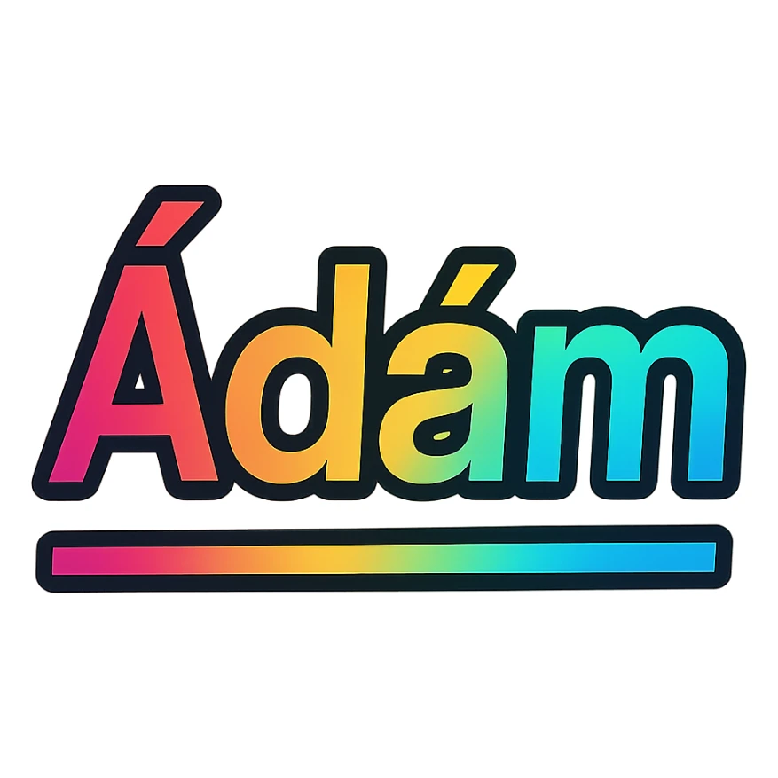Ádám name in modern colorful gradient font with dark outline, partially or fully underlined below the name, transparent background, in the style of sample images sticker