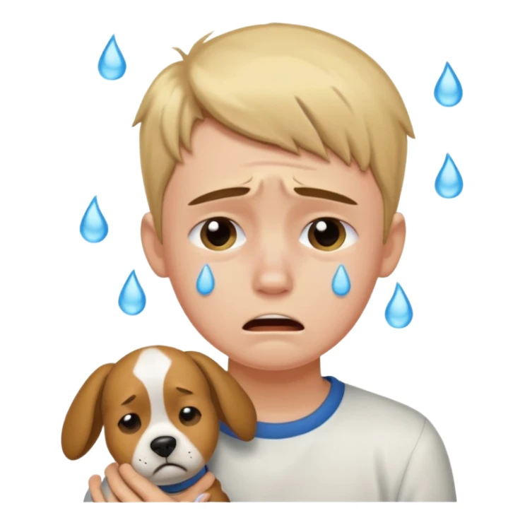 a very upset boy who lost her dog sticker