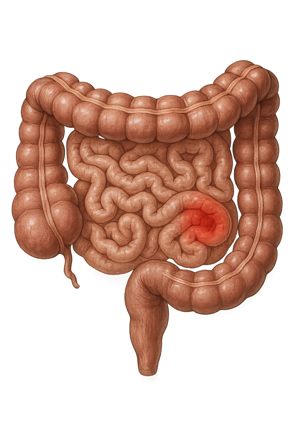 intestino anatomico realistico con red spot di infiammazione sticker
