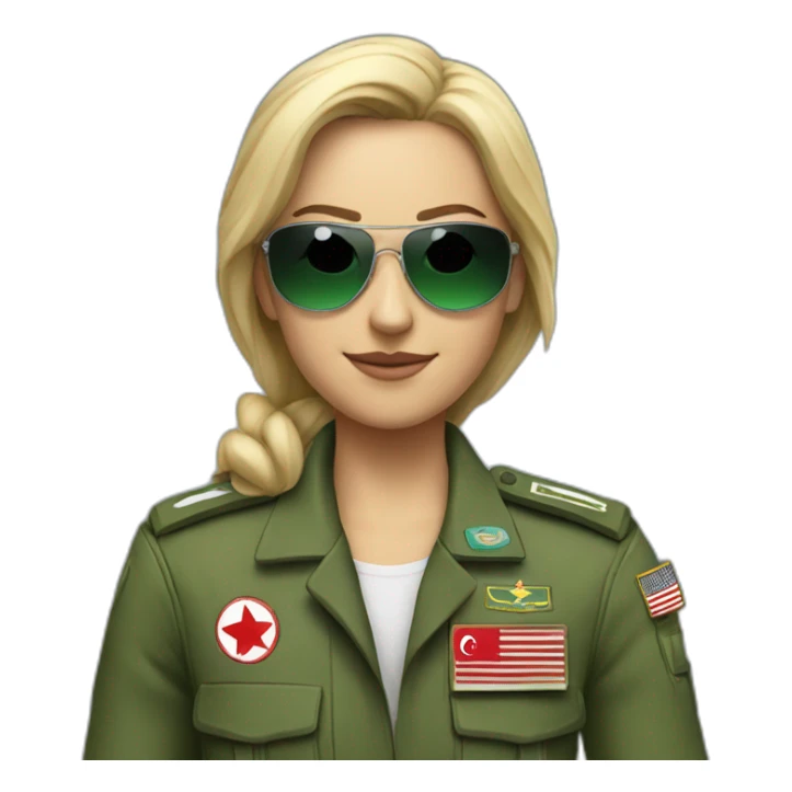 Blonde military Pilot with green uniform which is has a Turkish flag on right arm, pilot badge on chest, wearing sunglasses   sticker