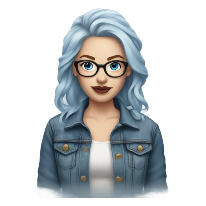 Hyper Realistic pale beautiful tattooed woman with glasses and blue eyes wearing denim jacket sticker