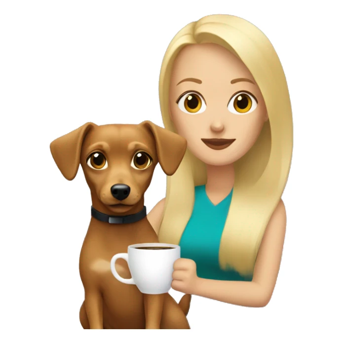 Blonde woman and one chiweenie drinking coffee sticker