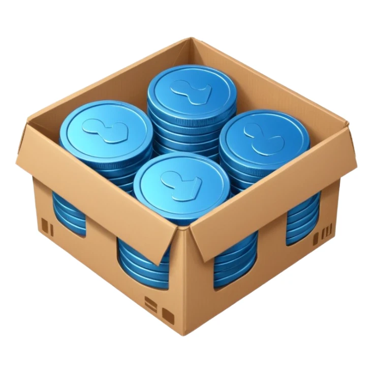 blue coins credit in a cardboard package sticker