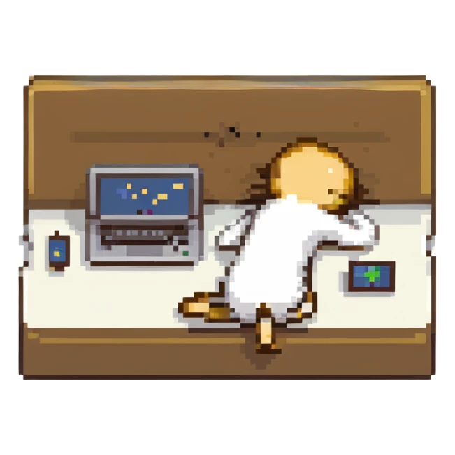 stick figure asleep at his laptop sticker