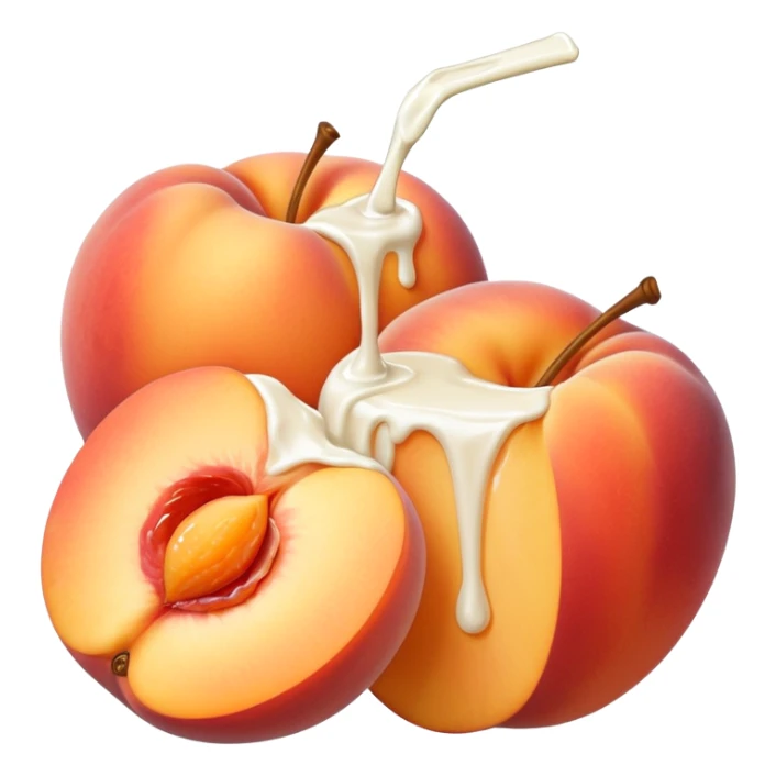 There is a lot of milk on the cut peaches. sticker