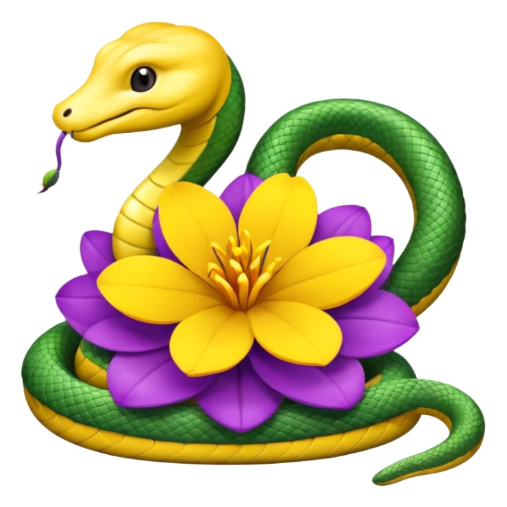 Yellow flower and purple flower with a little snake sticker