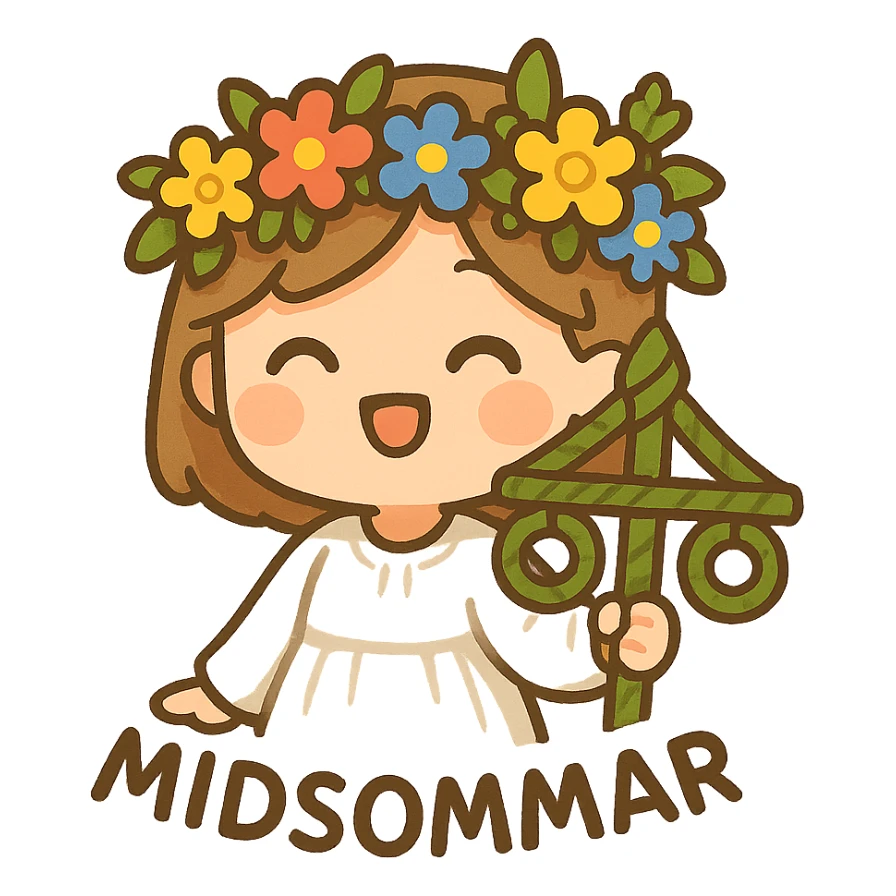 midsommar emoji with maypole, festive mood, simple design, bright colors sticker