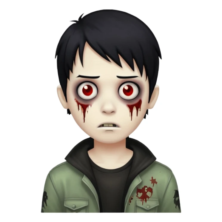 boy zombie with black hair, emo style sticker